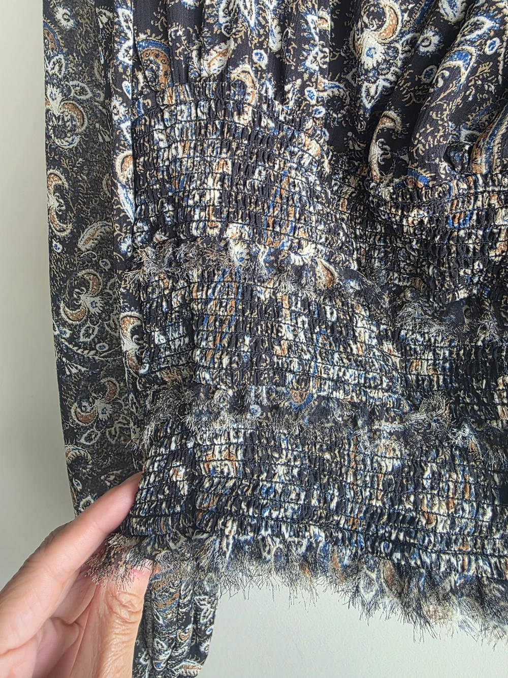 Free People Lolita Black Paisley Smocked Crop Blouse Top S Like New